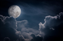 Nighttime Sky With Clouds, Bright Full Moon Would Make A Great Background