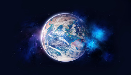 Wall Mural - planet in the background galaxies and luminous stars, over color - elements of this image furnished 