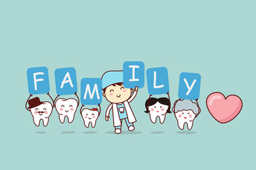 Wall Mural - tooth with family holding billboards