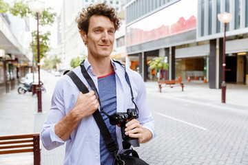 Male tourist in city