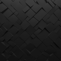 Black abstract squares backdrop. Geometric polygons, as tile wall