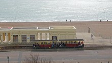 View Of The Volk Railway In Brighton, England. The World's Oldest Operating Electric Railway
