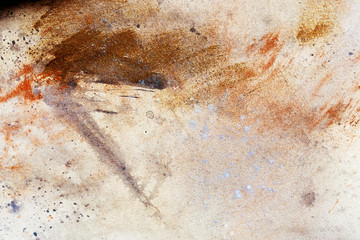 Poster - abstract painting with blurry and stained structure. metal rust effect with glitter grains. Painting on old paper.