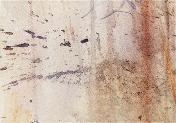 Poster - abstract painting with blurry and stained structure. metal rust effect with glitter grains. Painting on old paper.