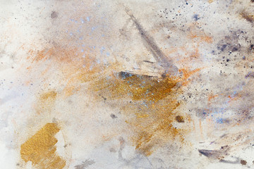 Poster - abstract painting with blurry and stained structure. metal rust effect with glitter grains. Painting on old paper.