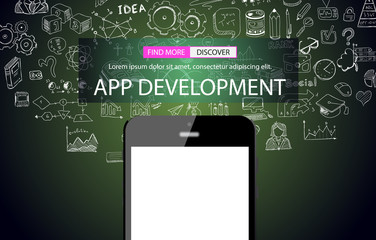 App Development Infpgraphic Concept Background with Doodle design style :user interfaces