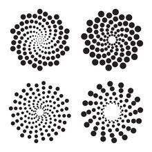 Halftone Circles Of Dots, Twisted Spirals. Design Elements. Vector Illustration