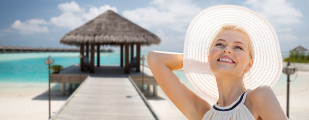 Poster - beautiful woman enjoying summer over exotic beach