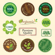 Set of organic non chemical quality and fair trade guarantee tag label emblem sticker for plant fruits and vegetable 