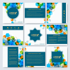 Poster - Modern vector templates for square brochure, cover, layout, card or magazine. Business, science, medicine and technology stationery mock-up. Background with colorful hexagons