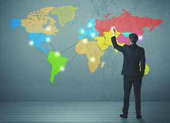Poster - businessman drawing map on wall