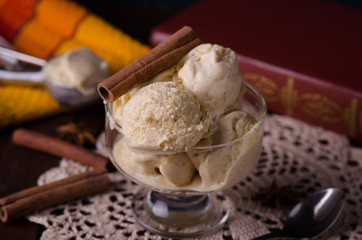 Aufkleber - Homemade organic Eggnog Ice Cream with cinnamon and spices. Selectiv focus.