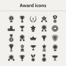 Award Icon Set.Vector Black Award Icon Collection Isolated On A White Background.Vector Medal,cup,trophy Icon Set
