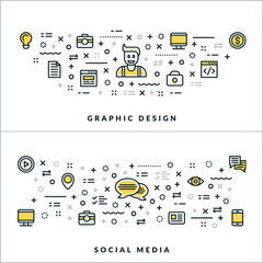 Wall Mural - vector thin line graphic design and social media concepts. vector illustration for website banner or