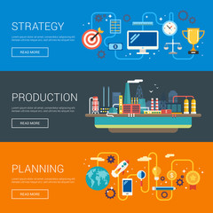 Wall Mural - Strategy. Production. Planning. Flat Design Vector Illustration Concepts for Web Banners and Promotional Materials