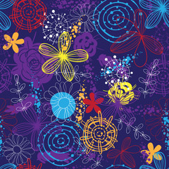 Wall Mural - Seamless pattern with flower. Vector floral pattern in doodle style with flowers and leaves. Spring floral background perfect for wallpaper, pattern fill, web page background, surface texture, textile