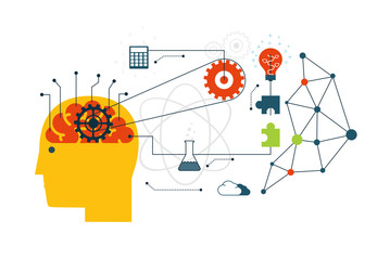 Fototapete - Scientific technology, engineering and mathematics internet concept with flat icons. Network infrastructure.
