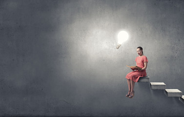 Wall Mural - girl in dress read book
