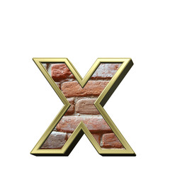 Leinwandbilder - One lower case letter from old brick with gold frame alphabet set, isolated on white. 3D illustration.