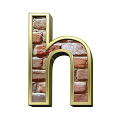Leinwandbilder - One lower case letter from old brick with gold frame alphabet set, isolated on white. 3D illustration.