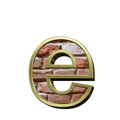 Leinwandbilder - One lower case letter from old brick with gold frame alphabet set, isolated on white. 3D illustration.