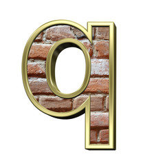 Leinwandbilder - One lower case letter from old brick with gold frame alphabet set, isolated on white. 3D illustration.