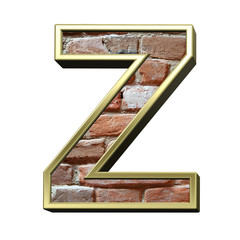 Leinwandbilder - One letter from old brick with gold frame alphabet set, isolated on white. 3D illustration.