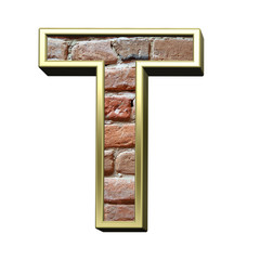 Leinwandbilder - One letter from old brick with gold frame alphabet set, isolated on white. 3D illustration.