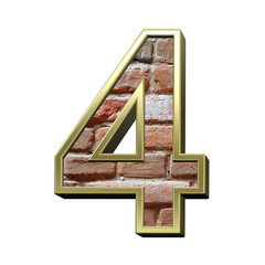 Leinwandbilder - One digit from old brick with gold frame alphabet set, isolated on white. 3D illustration.