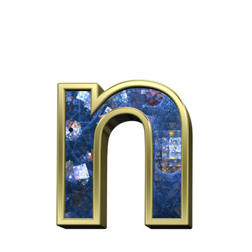 One lower case letter from blue fractal alphabet set isolated over white. 3D illustration,
