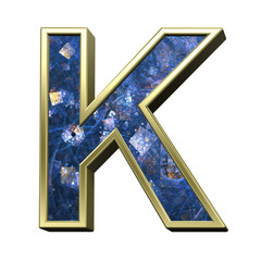 Poster - One letter from blue fractal alphabet set isolated over white. 3D illustration,