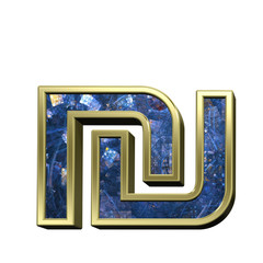 Poster - Sheqel sign from blue fractal alphabet set isolated over white. 3D illustration.