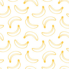 Yellow outline hand drawn, doodle banana seamless pattern background.
