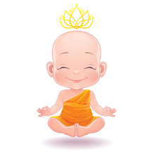 Vector Illustration. Lovely Meditating Buddhist Baby Boy