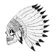 © thruer - Vector monochrome illustration of stylized skull wearing native American war bonnet