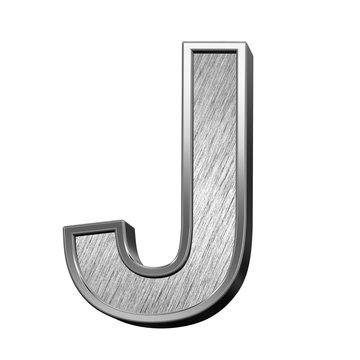One letter from brushed stainless steel alphabet set, isolated on white. 3D illustration.