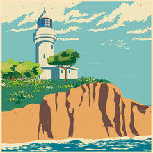 Lighthouse On A Cliff Old Poster