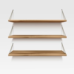 Vector Empty Wooden Wood Shelf Shelves Isolated on Wall Background