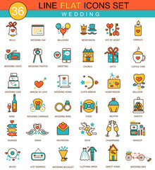 Wall Mural - Vector Wedding flat line icon set. Modern elegant style design  for web.