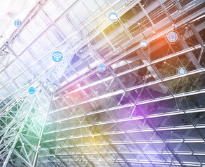 Aufkleber - smart building and wireless communication network, abstract image visual, internet of things