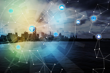 Poster - smart city and wireless communication network, abstract image visual, internet of things