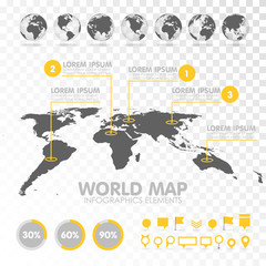 Poster - world map 3d with set of infographics elements.