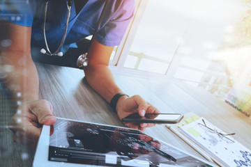 Wall Mural - Medicine doctor hand working with modern digital tablet computer