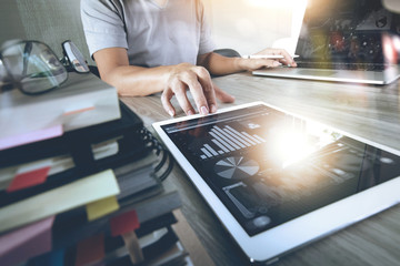 Poster - Website designer working digital tablet and computer laptop with