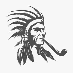 Wall Mural - native american indian face for logo or amblem vector illustration