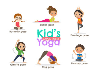  yoga kids poses vector illustration