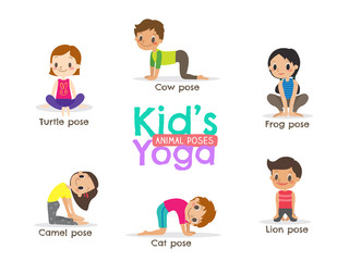  yoga kids poses vector illustration