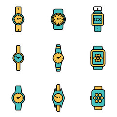 Sticker - Trendy flat line icon pack for designers and developers. Vector line wristwatch icon set, wristwatch icon object, wristwatch icon picture - stock vector