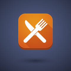 Square long shadow app button with a knife and a fork