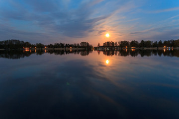 Wall Mural - moonlight reflection in water, beautiful landscape at night